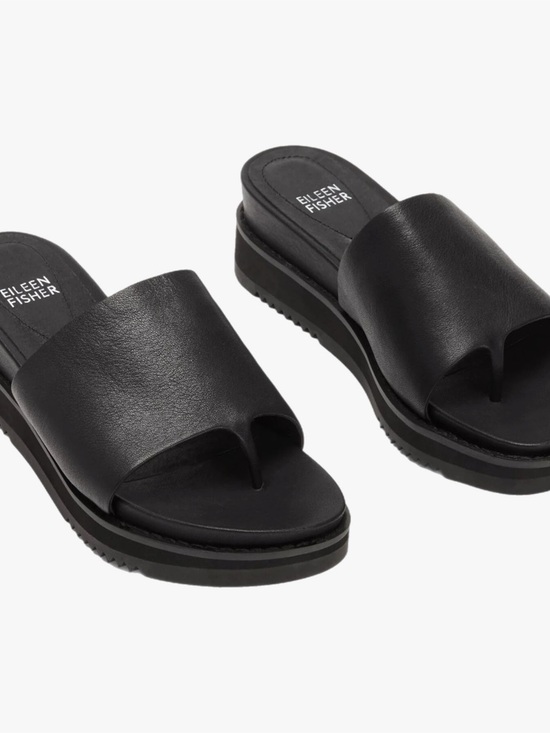 Eileen Fisher Shoes - Eileen Fisher Black Touch Platform Leather Slide Sandals Womens Size 7